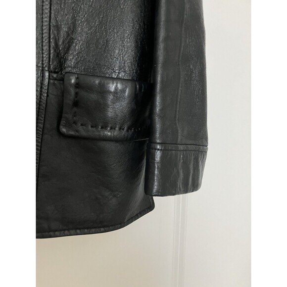 Vintage Leather Jacket Black Stitching Detail Pockets Size Small Rare - Picture 4 of 8